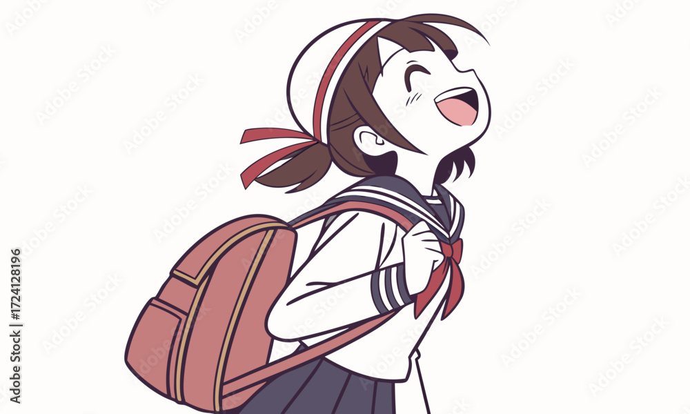 Fototapeta premium Excited Cartoon Schoolgirl in Japanese Uniform