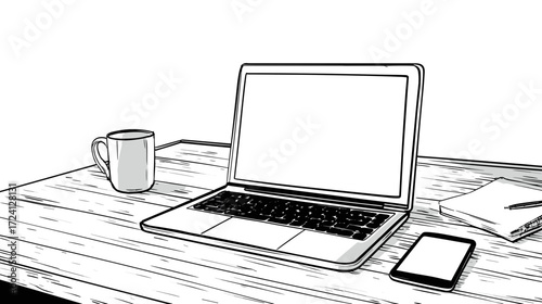 inimalist workspace with laptop and stationery