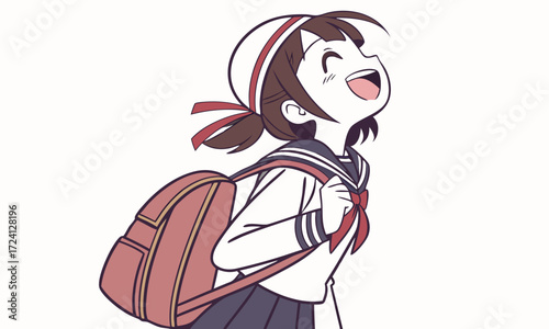 Excited Cartoon Schoolgirl in Japanese Uniform
