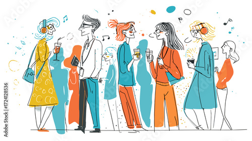 Colorful party illustration of people socializing