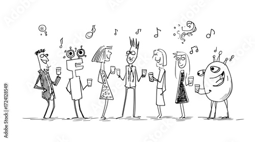 Cartoon characters enjoying a party