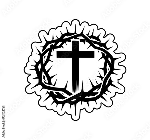 Symbolic representation of a cross within a crown of thorns, a powerful religious symbol