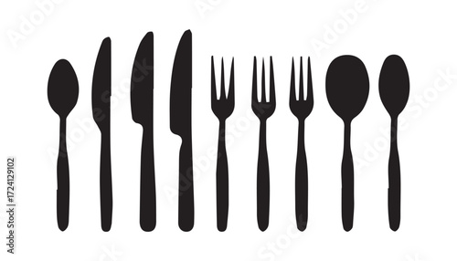 Collection of black silhouettes of cutlery and utensils