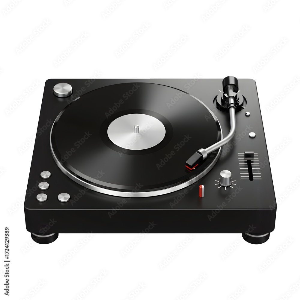 Fototapeta premium turntable with vinyl record isolated on white