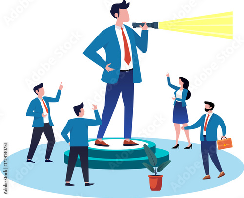 A professional business team and business vision. Team captains lead team members in forecasting and analyzing business prospects.