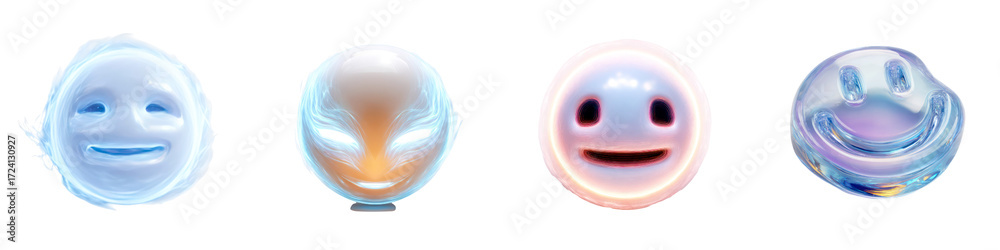 Fototapeta premium Colorful Glowing Sphere Emoji Transparent 3D Icons
