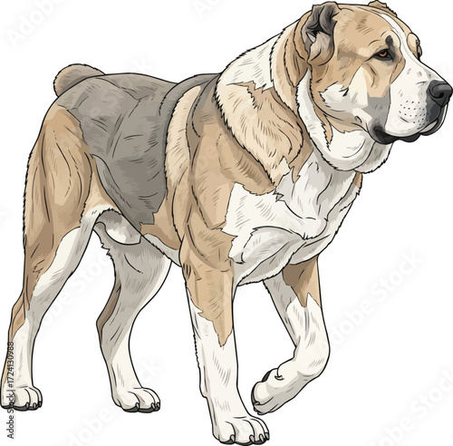 Central Asian Shepherd dog walking looking away illustration