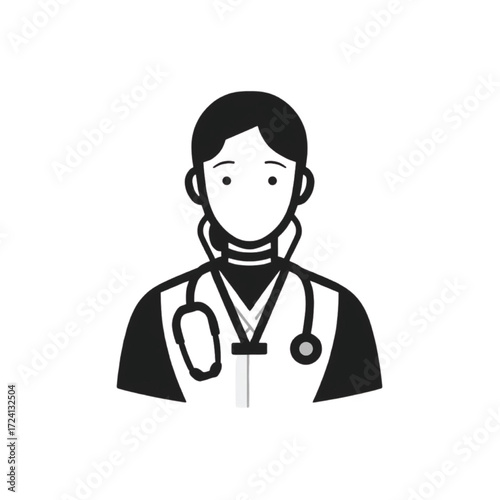 Black and white doctor icon with stethoscope medical