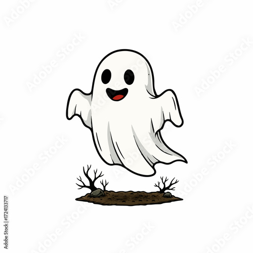 Cute cartoon ghost halloween spooky character design illustration vector graphic ghostly apparition scary 100