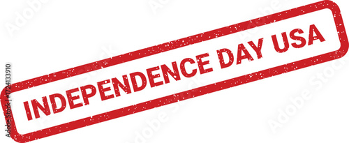 A red rectangular stamp announces Independence Day USA in a grunge texture