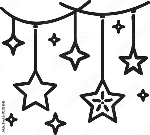 Hand drawn star garland string lights festive holiday illustration style