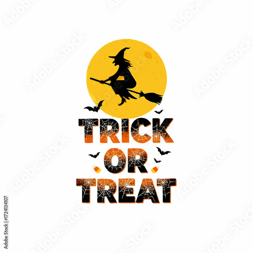 Halloween trick or treat witch bats moon spooky celebration october holiday seasonal festive design vector