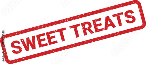 A red rectangular stamp announces Sweet Treats in a bold, clear font
