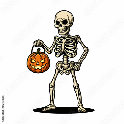 Halloween skeleton pumpkin spooky trick or treat scary skeleton costume halloween pumpkin design vector art