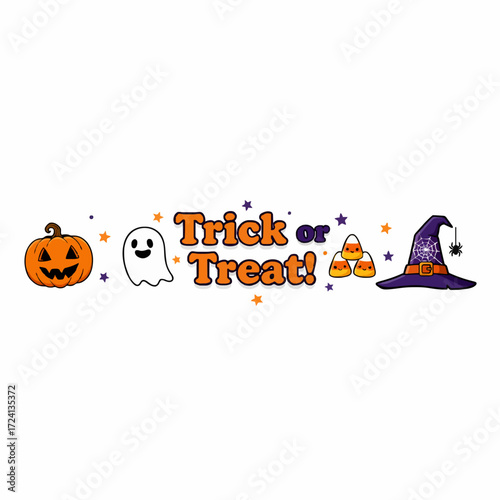 Halloween trick or treat pumpkin ghost candy corn witch hat spider stars holiday festive october season party fun