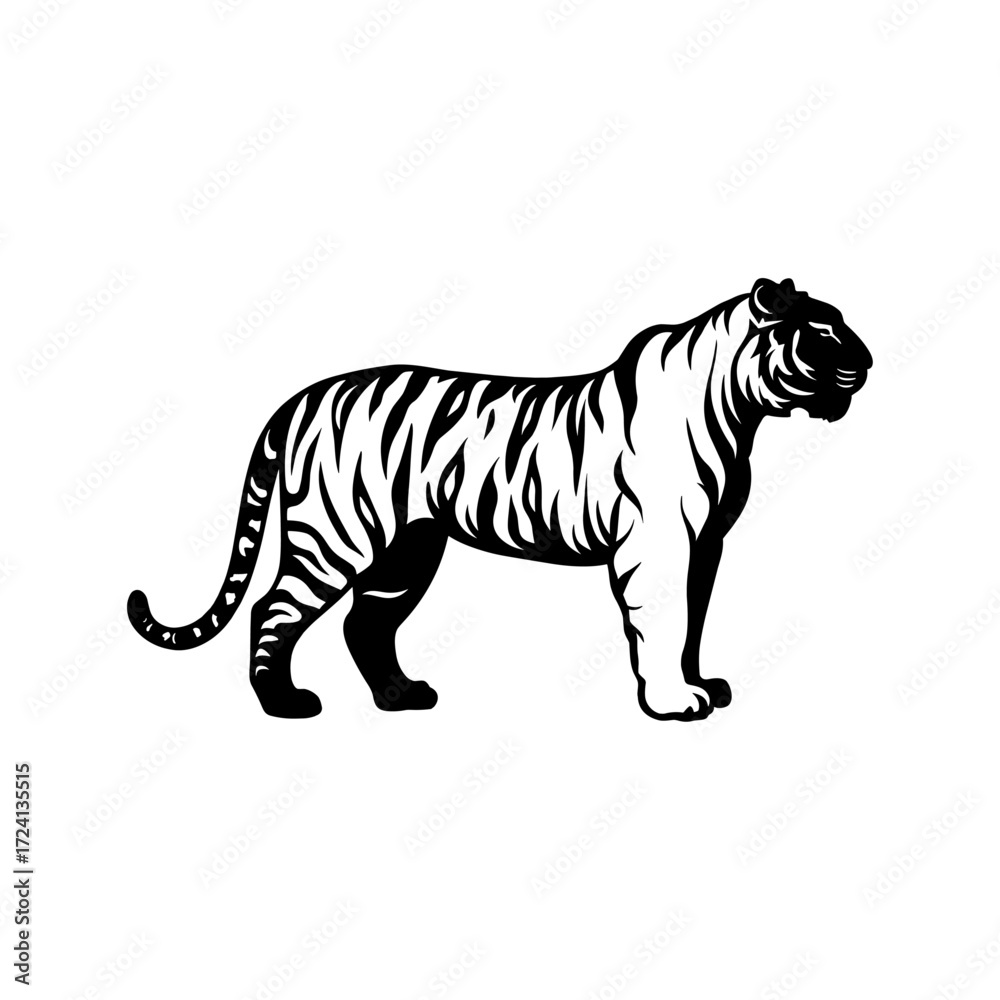 Obraz premium Unique Tiger Silhouette Vector Logo Designs Black on White with Dynamic Poses, Stripes, Roaring, Walk, Head, Leaping, and Powerful Artistic Illustrations for Premium Icon Graphic Design