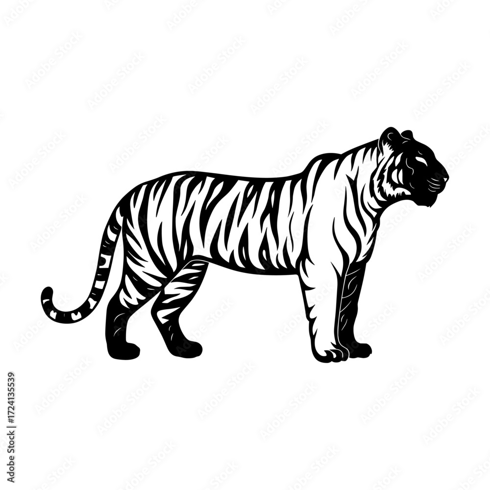 Obraz premium Unique Tiger Silhouette Vector Logo Designs Black on White with Dynamic Poses, Stripes, Roaring, Walk, Head, Leaping, and Powerful Artistic Illustrations for Premium Icon Graphic Design