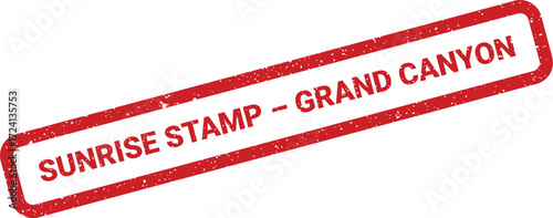 A red rectangular stamp displays Sunrise Stamp Grand Canyon text