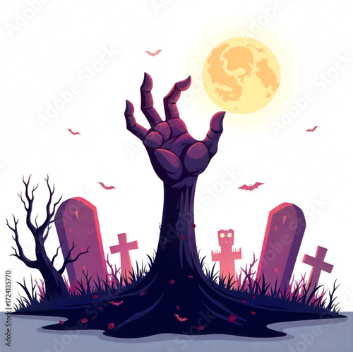 vector illustration of a hand in he graveyard on Halloween