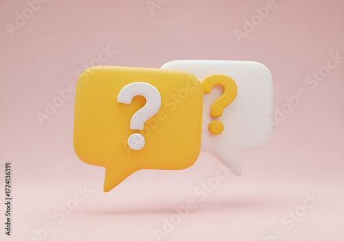 3d rendered speech bubbles with question marks symbolizing inquiry and confusion