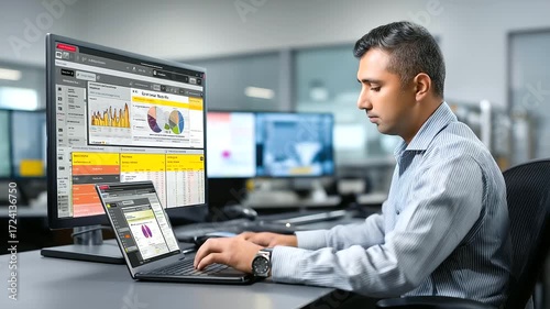 Wallpaper Mural Operations Efficiency Meeting South Asian Operations Manager Examines Process Optimization Data on Workflow Management Display. Using Operational Analytics Tool He Coordinates Imp Torontodigital.ca