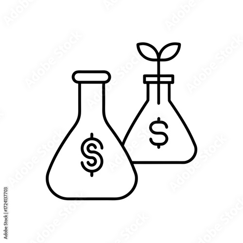 Dollar in flasks with sprout