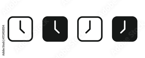 Clock glyph and line icon. Clock face icon illustration. Time icon. Stopwatch timer icon set