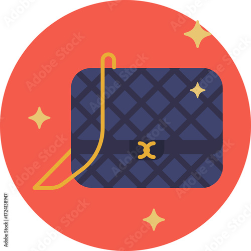 Luxury purse icon representing style, status, and affluence.
