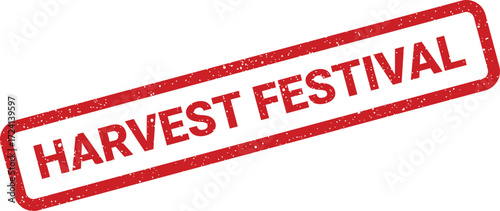 A red rubber stamp announces Harvest Festival in a bold, diagonal design
