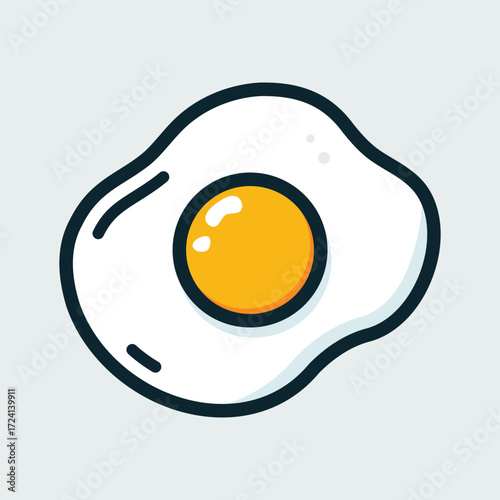 Flat vector illustration of a fried egg with bright yellow yolk and smooth white, outlined in bold lines, perfect for food, breakfast, menu, cooking, nutrition, restaurant, or healthy eating designs