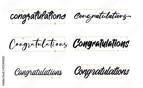 Congratulations message with stars inside a thin frame. Elegant typography congrats bundle.