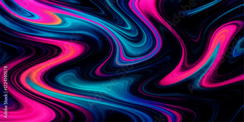 Vibrant, colorful fractal waves swirl and curve in an abstract cosmic backdrop, creating a dynamic vortex of light and texture