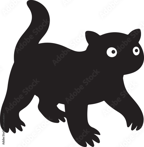 Black cat walking with wide eyes animal domestic