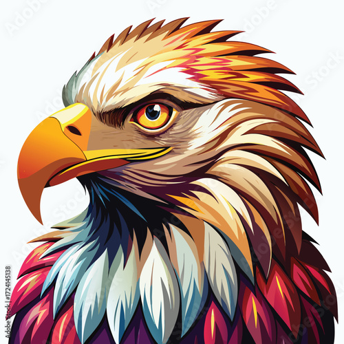 Bold, Colorful Eagle Head Vector Illustration for Mascot, Logo and Graphic Design, Isolated on White Background


