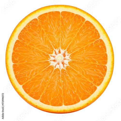 Perfect orange slice cross section isolated on transparent background
