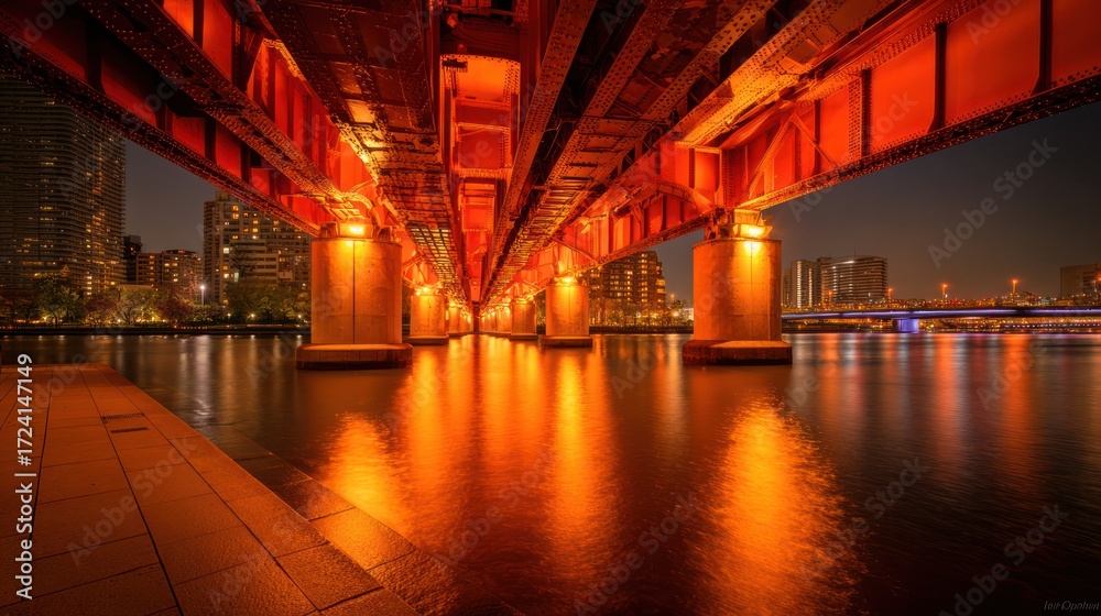 Fototapeta premium Urban bridge at night reflection