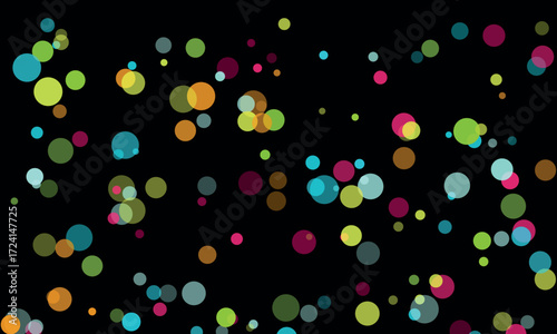 Abstract background with colorful circles and bokeh effect against black backdrop creates a modern and vibrant digital design suitable for various creative projects and wallpapers