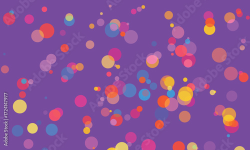 Abstract background with colorful circles floating against a violet backdrop creating a festive and playful atmosphere ideal for design projects
