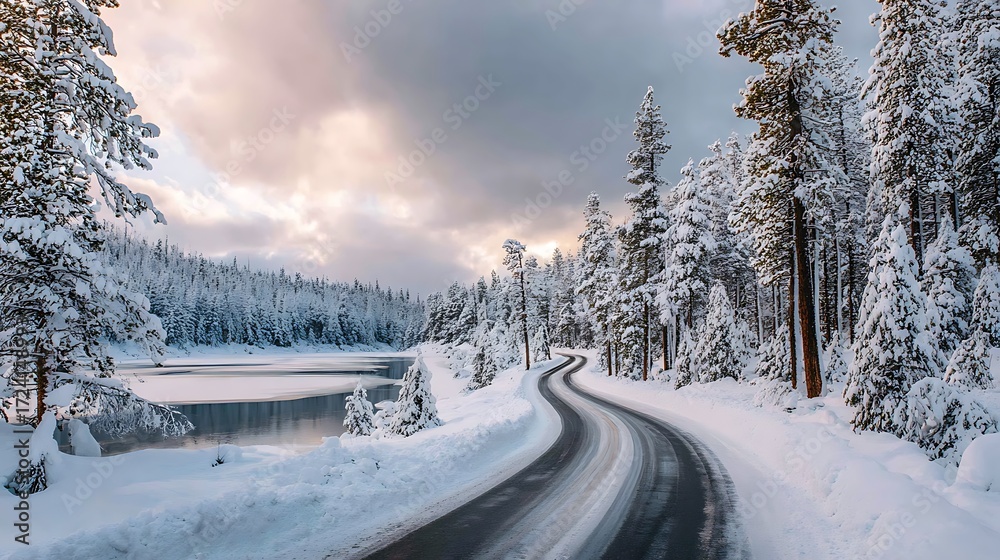 Fototapeta premium winter road in the mountains