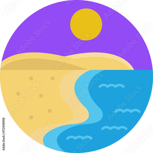 Seaside landscape featuring sand, water, and beach activities.