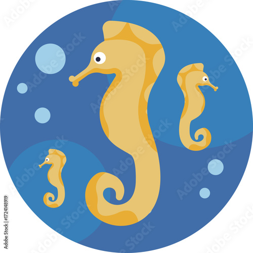 A small marine creature with a curled tail and horse-like head.