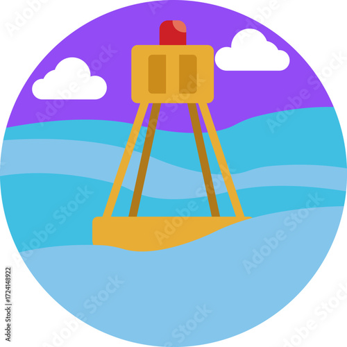 A floating marker used to guide boats or indicate hazards at sea.