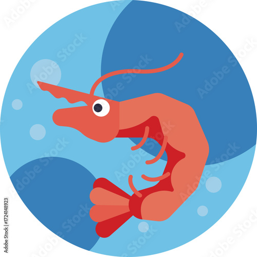 A small crustacean with a curved body, commonly found in oceans and seas.