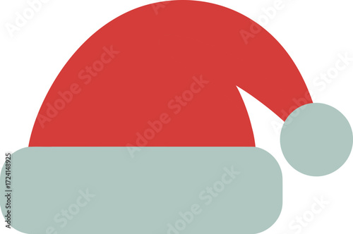 A simple graphic illustration of a red santa hat with a gray trim and pom