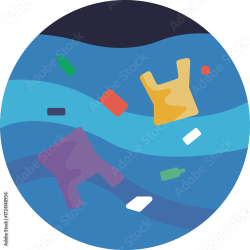 Floating waste in the ocean, symbolizing pollution.