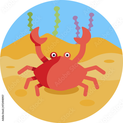 A small crustacean with claws, commonly found along ocean shores.