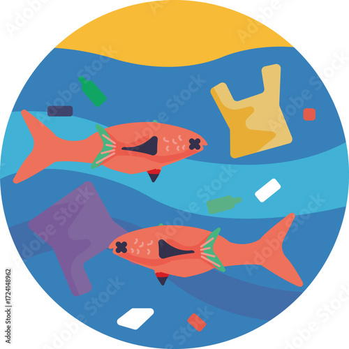 Floating trash in the sea, highlighting ocean pollution.
