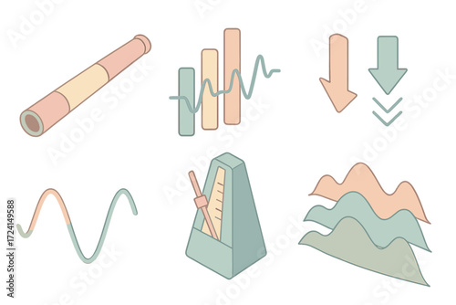 Rhythmic Sound Wave Icons. Isometric vector illustration set Rhythmic Drone Patterns: didgeridoo sound bars layered, pulse beats