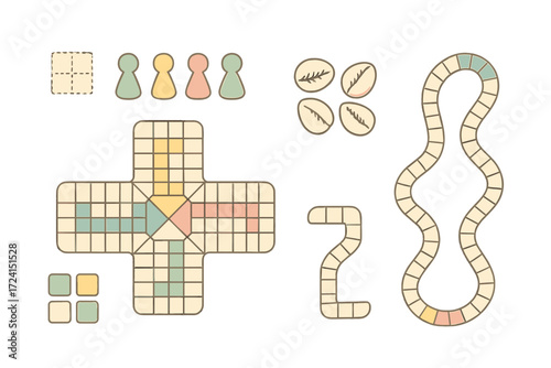 Pachisi Game Isometric Design. Isometric vector illustration set Ancient race game layout: pachisi pawn home path, player token