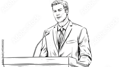 Confident man giving speech at podium, inspiring leadership concept
